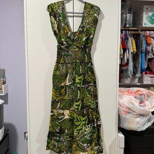 Kelvin Green/Yellow V-neck Dress Women Size Small